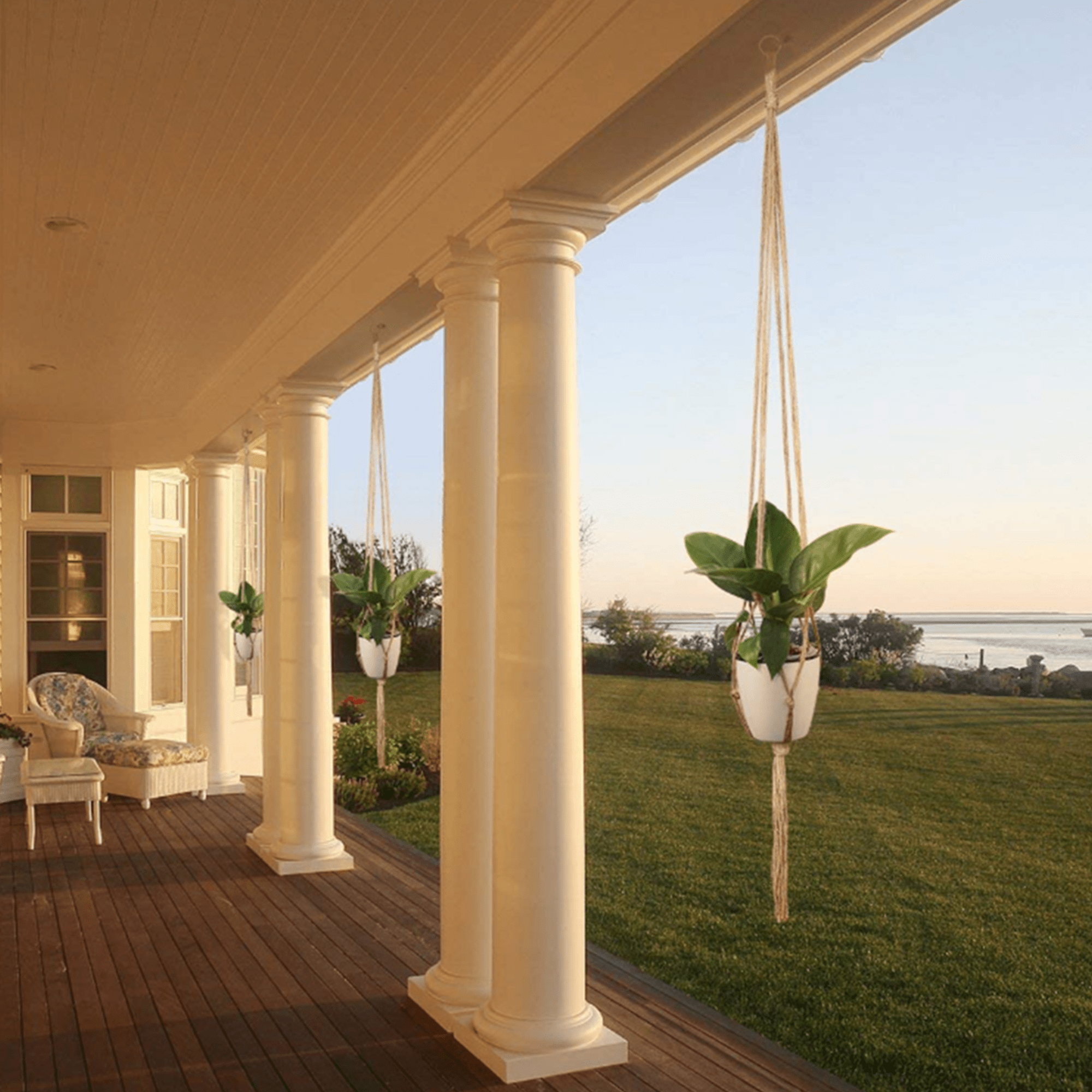 Hanging planters in between columns