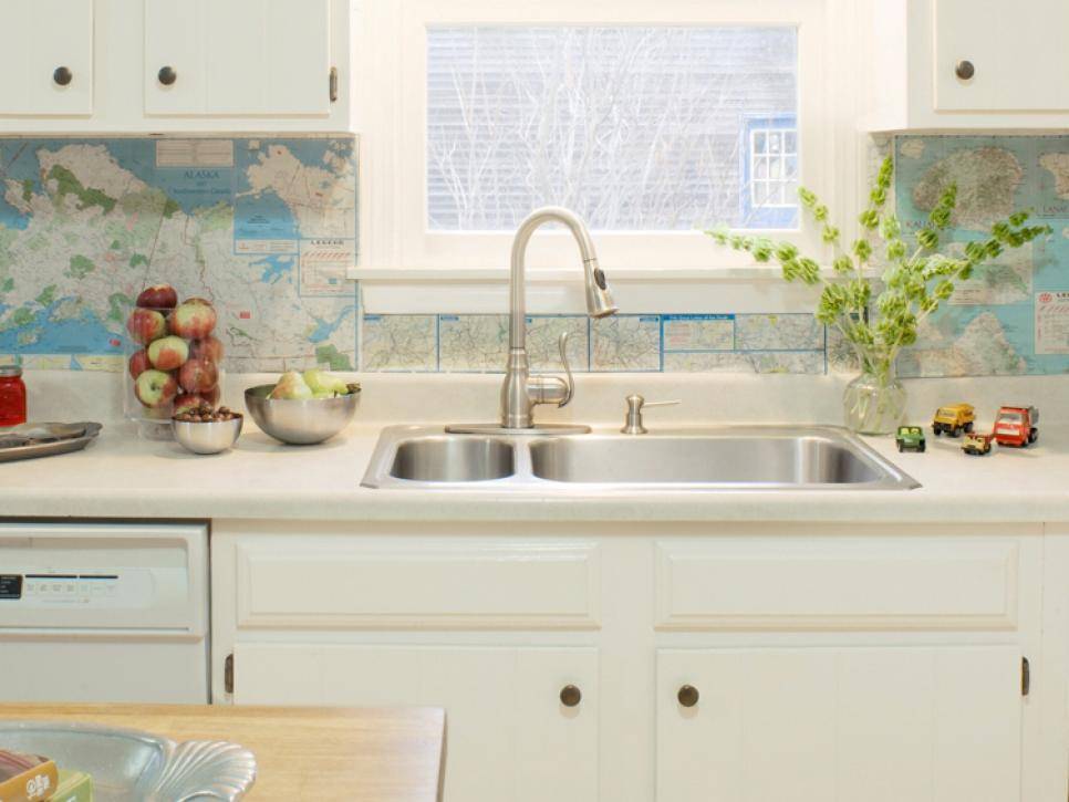 Kitchen with map backsplash