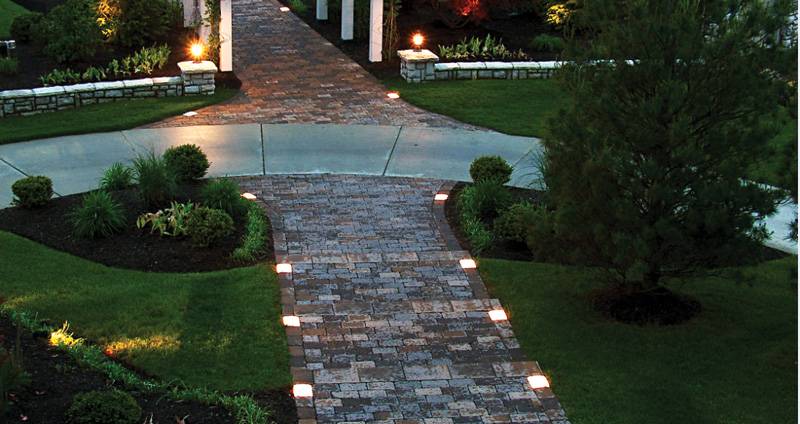 Lights Along Pathway Brick Edging