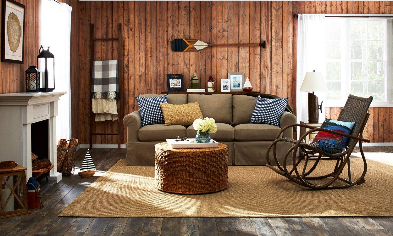 Living room interior in different brown shade fixtures