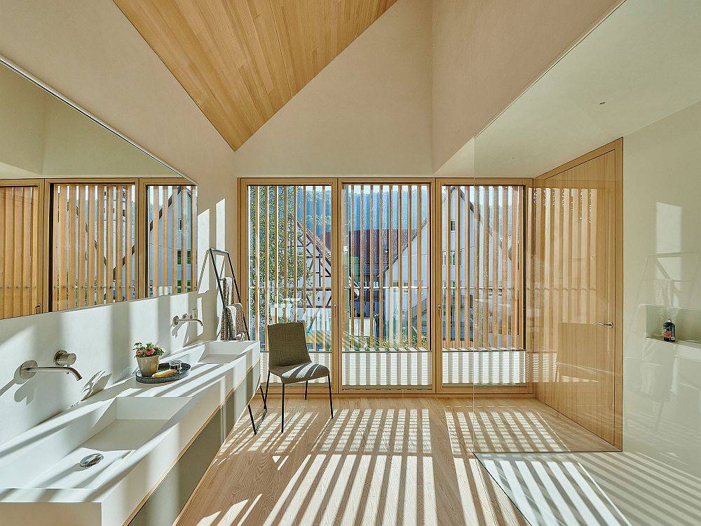 Lovely modern bathroom in white and wood