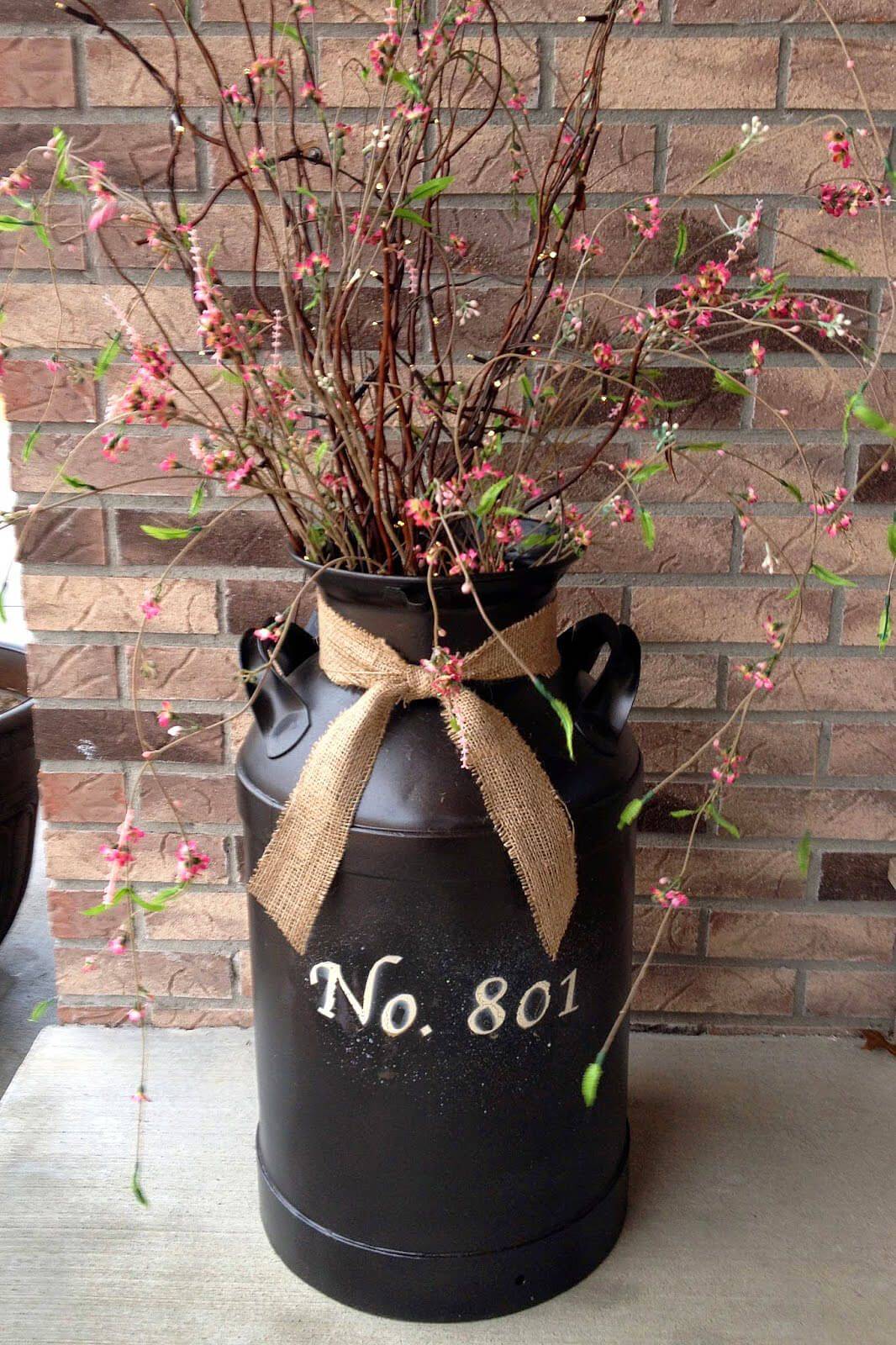 Milk Can Planter with Inscription