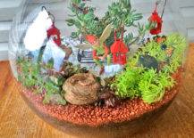 Miniature Terrarium Fairy Garden finished in a large round glass fish bowl
