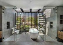 Polished-contemporary-bathroom-in-gray-with-glass-walls-and-a-fabulous-white-bathtub-36991-217x155