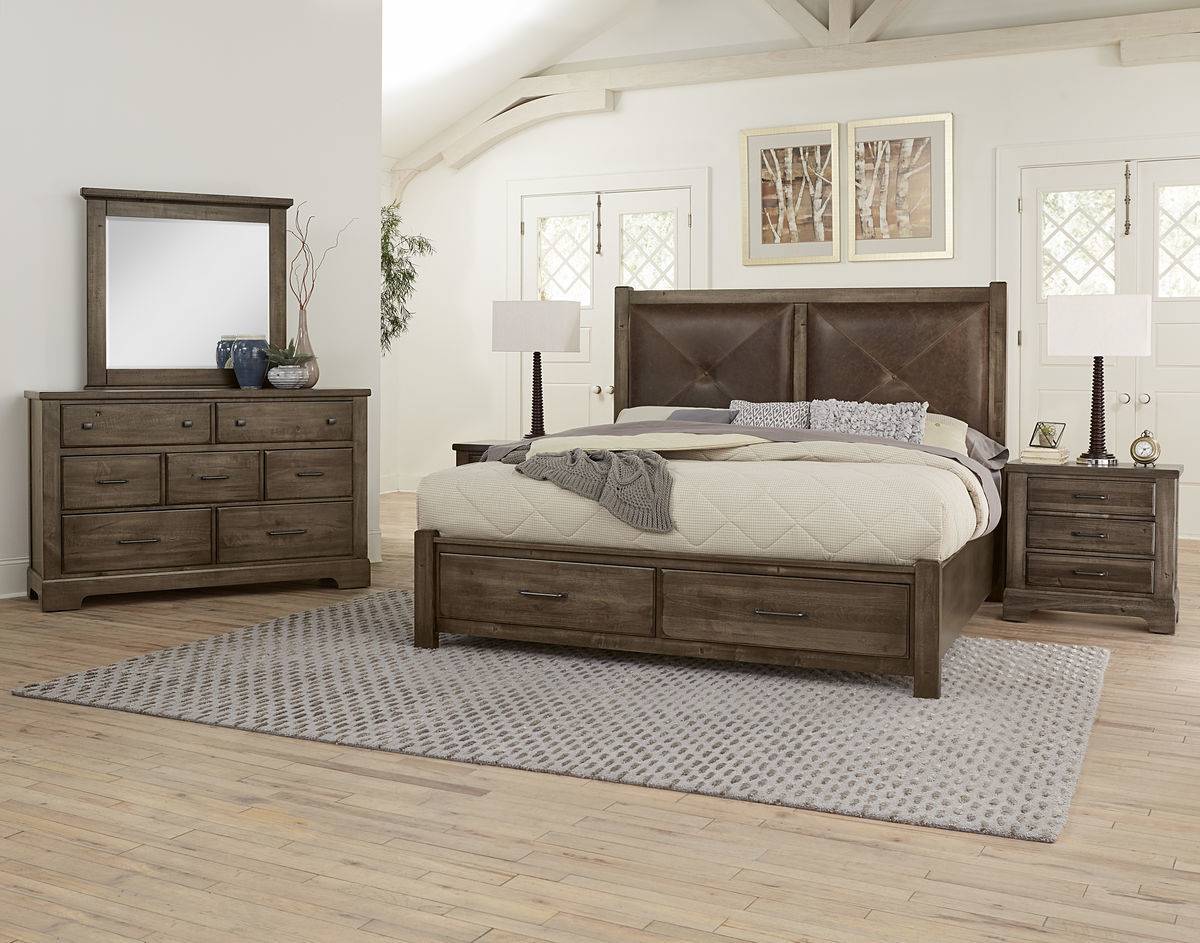 Queen rustic leather bed with footboard storage