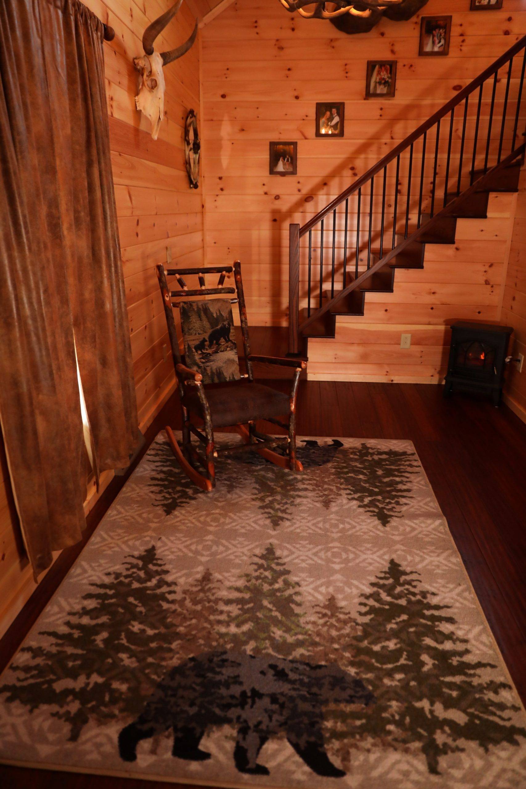 Rocking chair near the bottom of the stairs