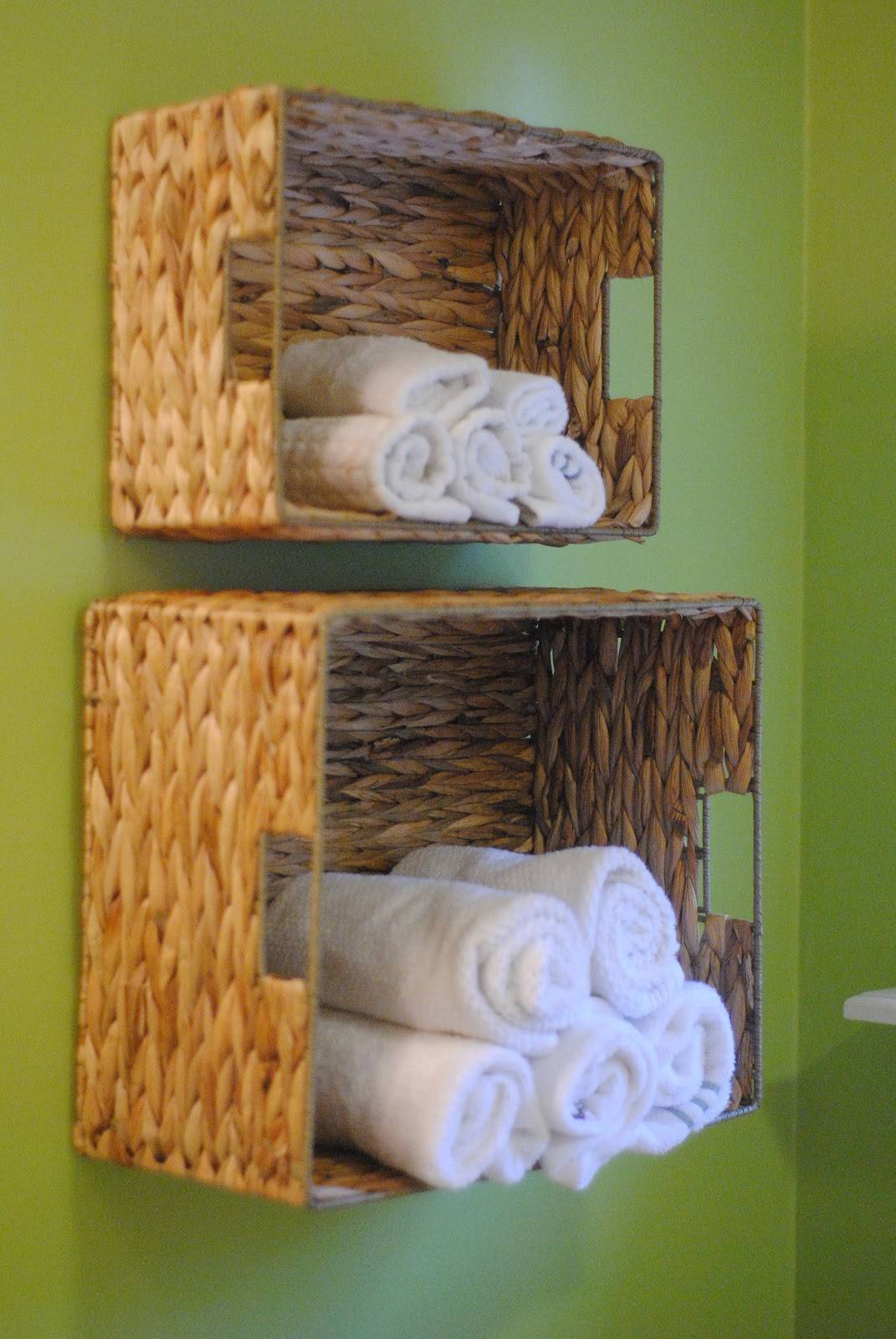 Tiered Towel Baskets on Wall