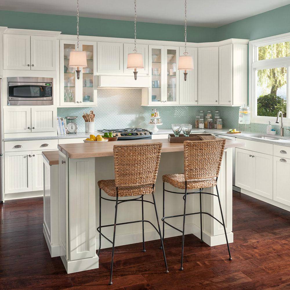 Two highrise chairs facing kitchen counter