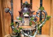 Vintage silver tea pot fairy garden
