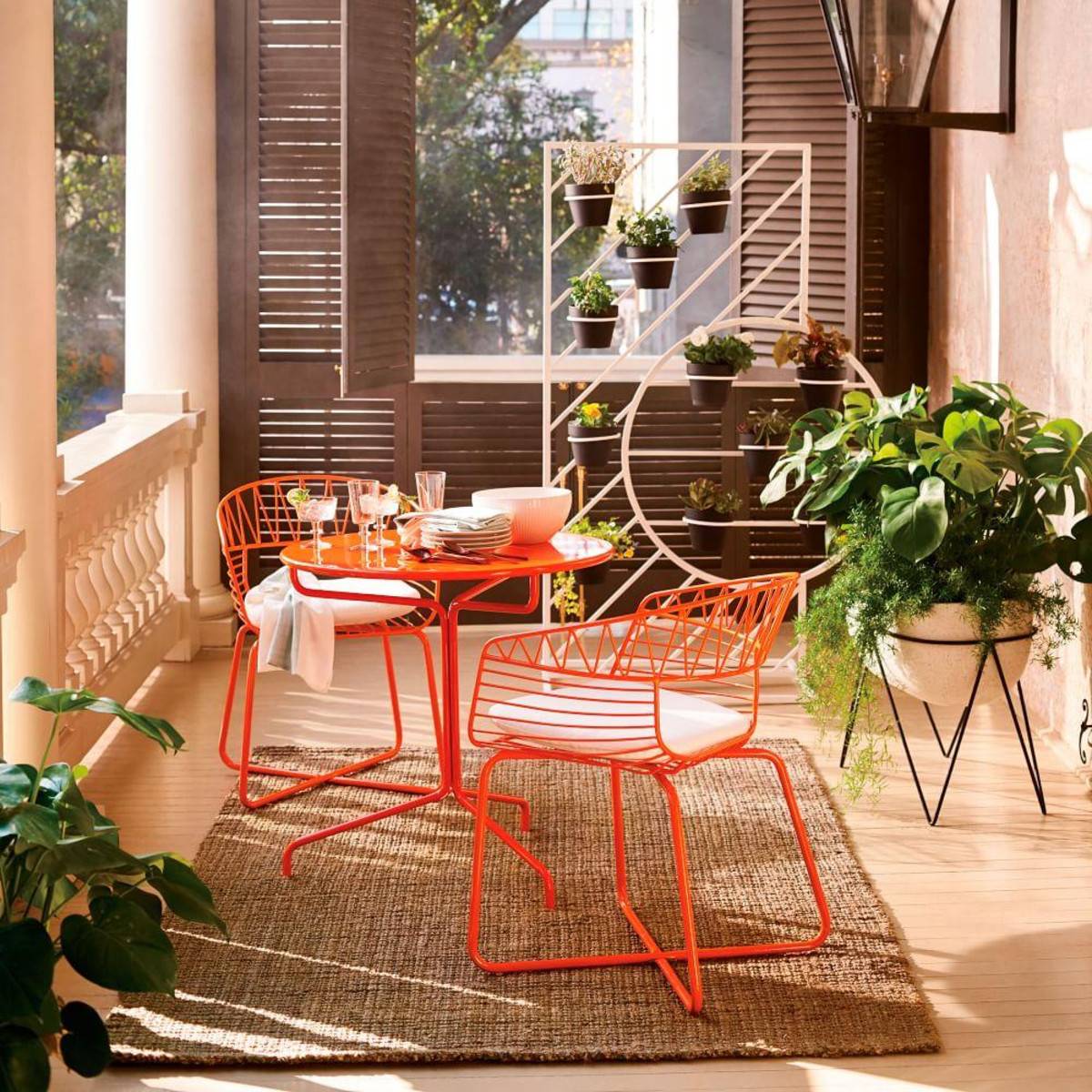 Orange Patio Bistro Dining Set Outdoor Colorful Porch Accent Furniture