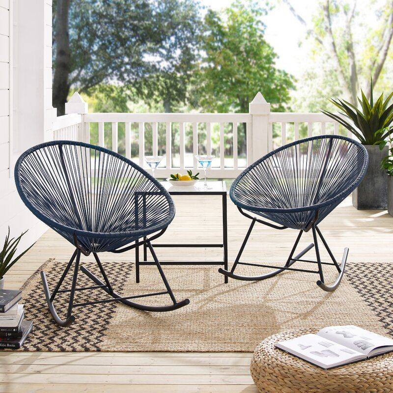 Acapulco Blue Rocking Patio Outdoor Chairs Jute Rug