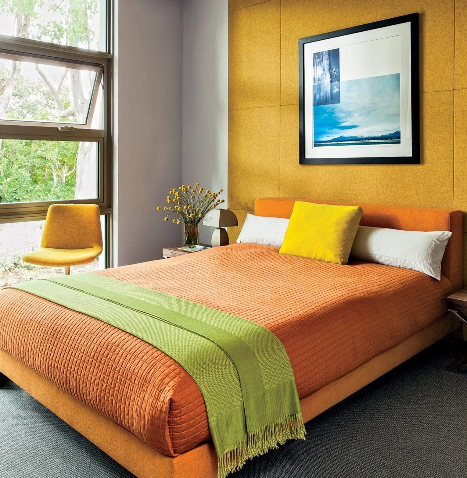 Bright Terra Cotta Colorful Bedroom Bold Yellow Orange Palette