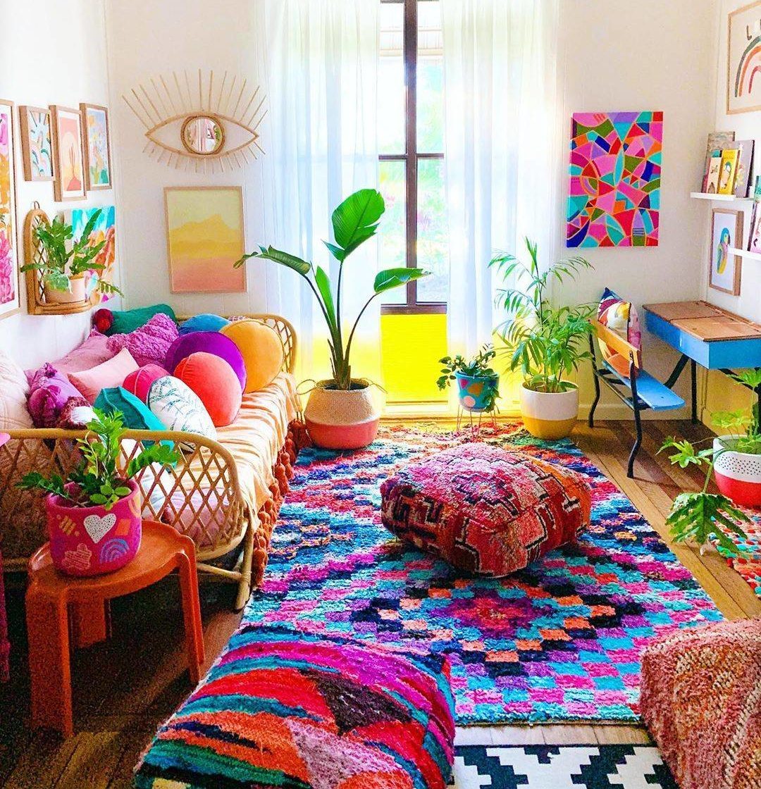 Bright Colorful Bohemian Living Area Colorful Decor