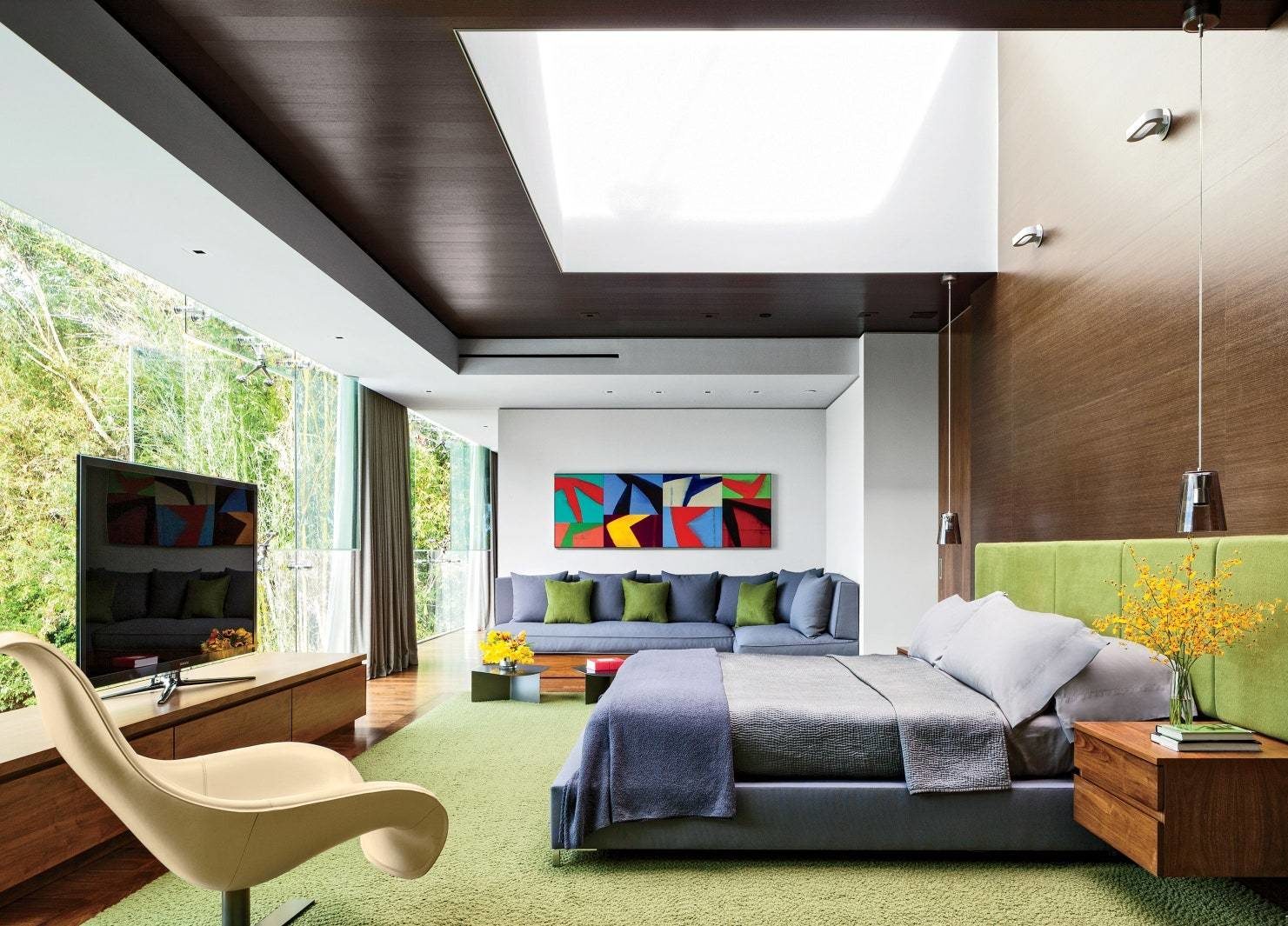 Green Colorful Bedroom Neutral Color Modern Master Bed