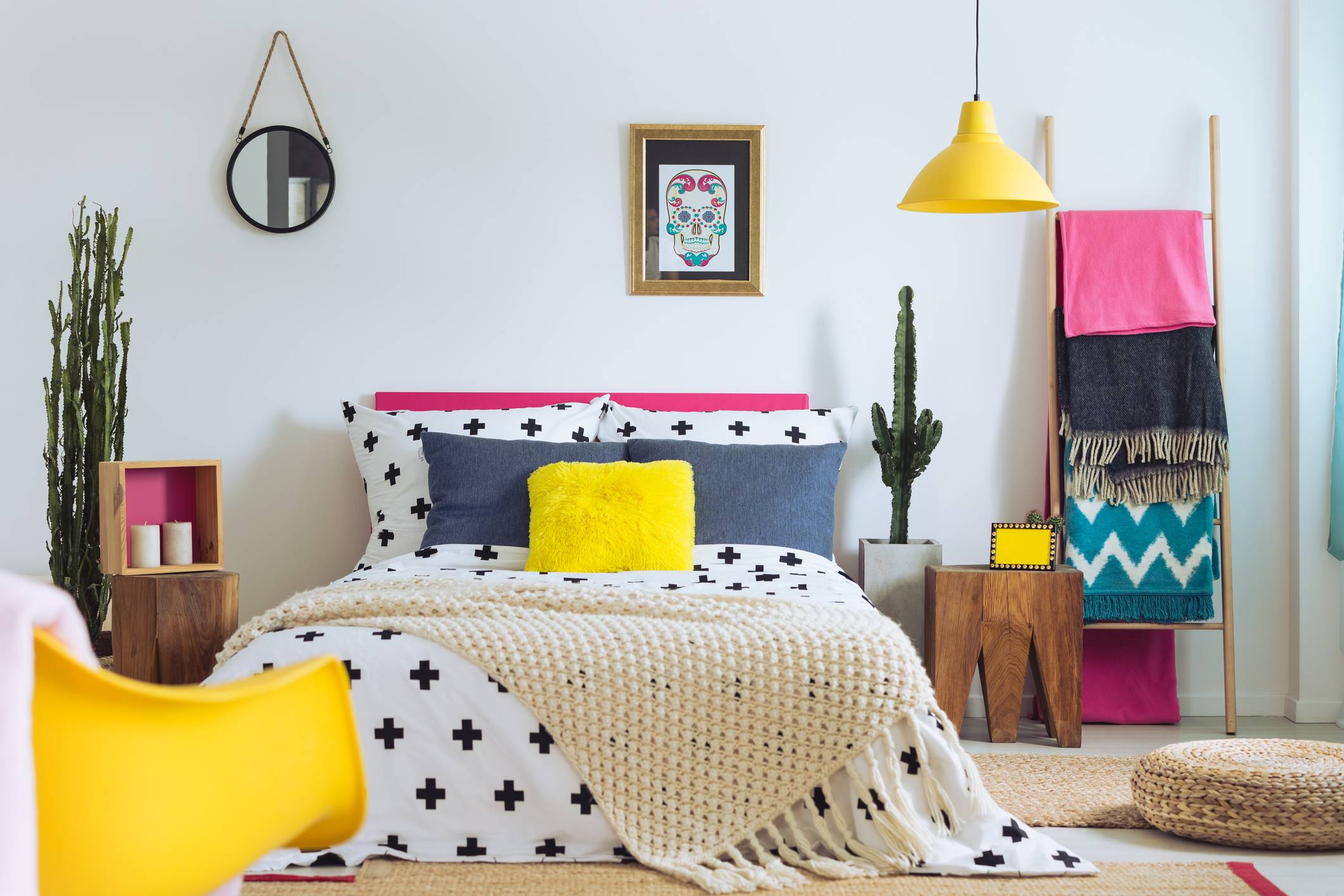 Feminine Bright Colorful Bedroom Polka Dot Bedding Statement Patterns