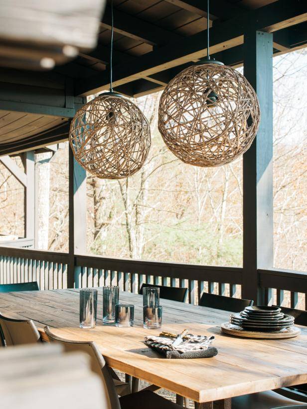 rope lanterns hanging over outdoor table