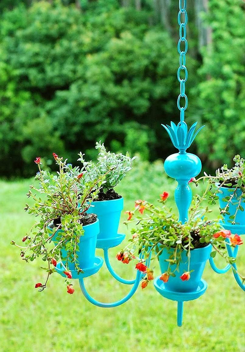 Blue plant chandelier