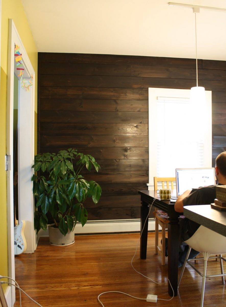 Dark Stained Shiplap Wall.