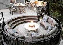 Deck with fire pit, grill and table