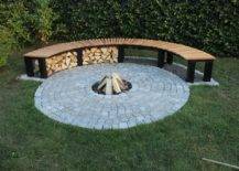 Ground fire pit with wood