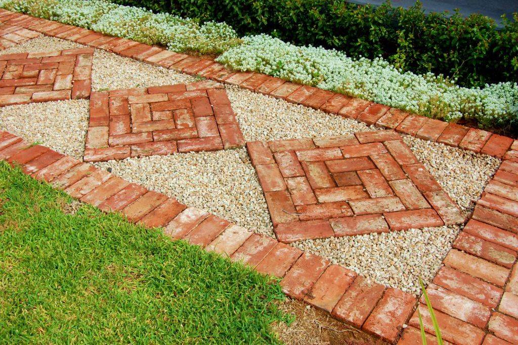 Interlocking Red Brick as Stepping Stones