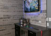 Large screen on wall and counter top with lights