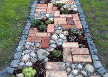 Mixed Pebbles and Concrete Stepping Stone Pattern