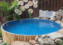 Round pool with hanging outdoor art