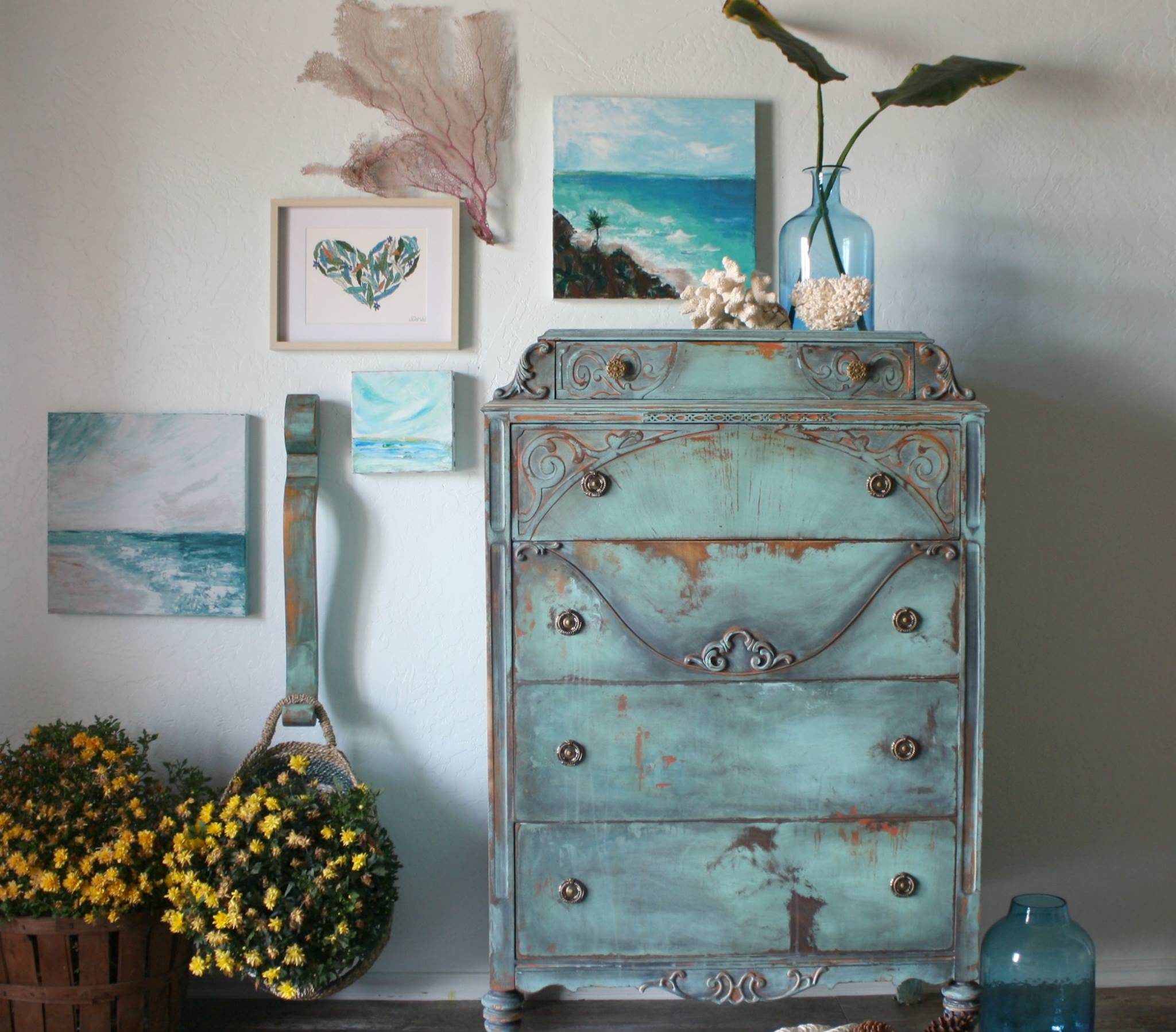 Rustic Teal Colored Dresser