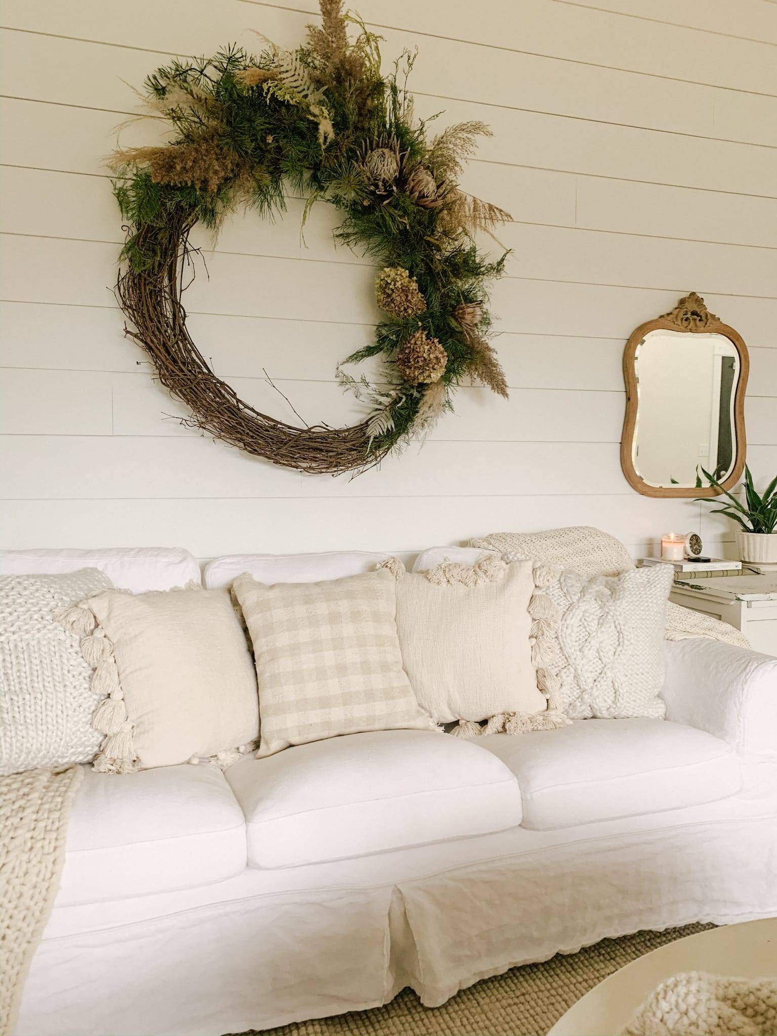 Shiplap Wall with Flower Wreath