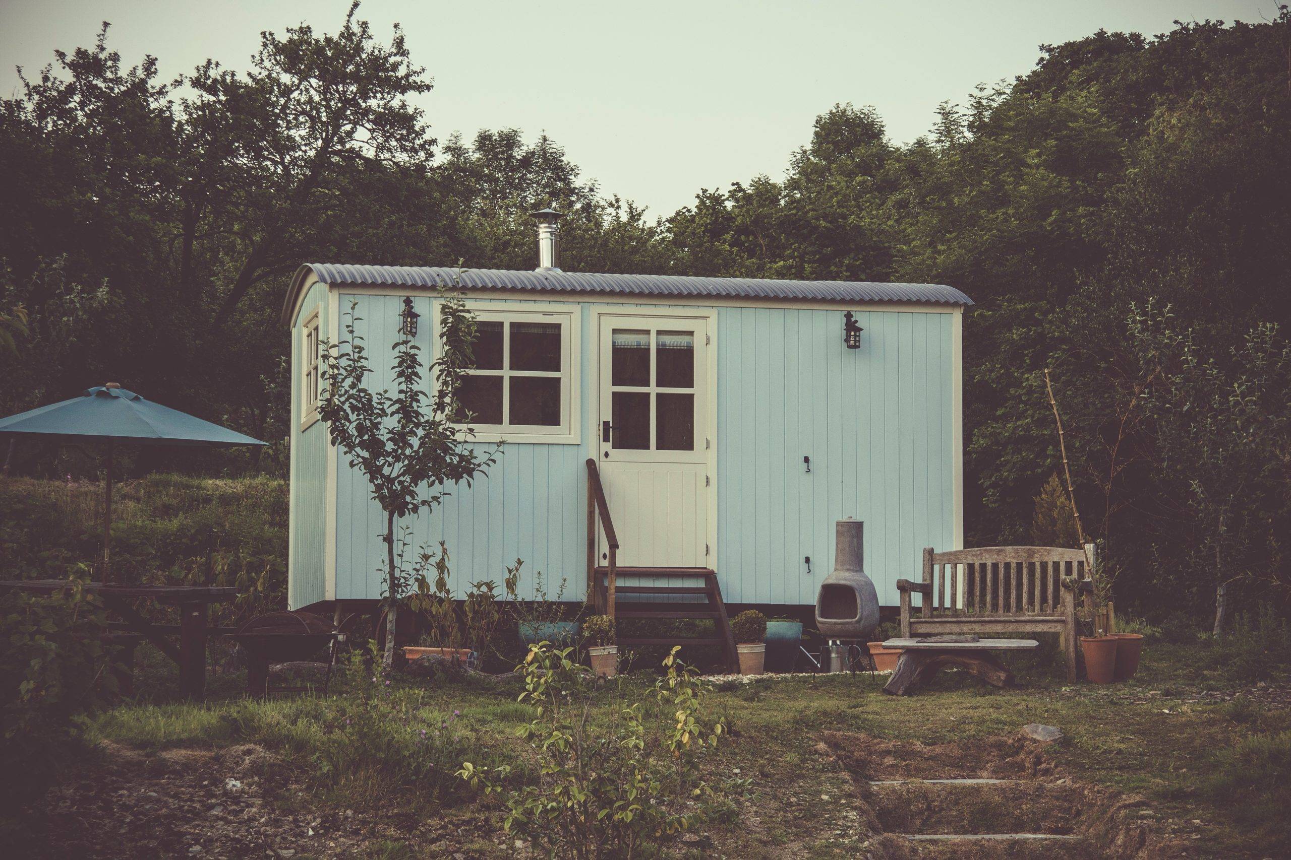 Small container house with white door