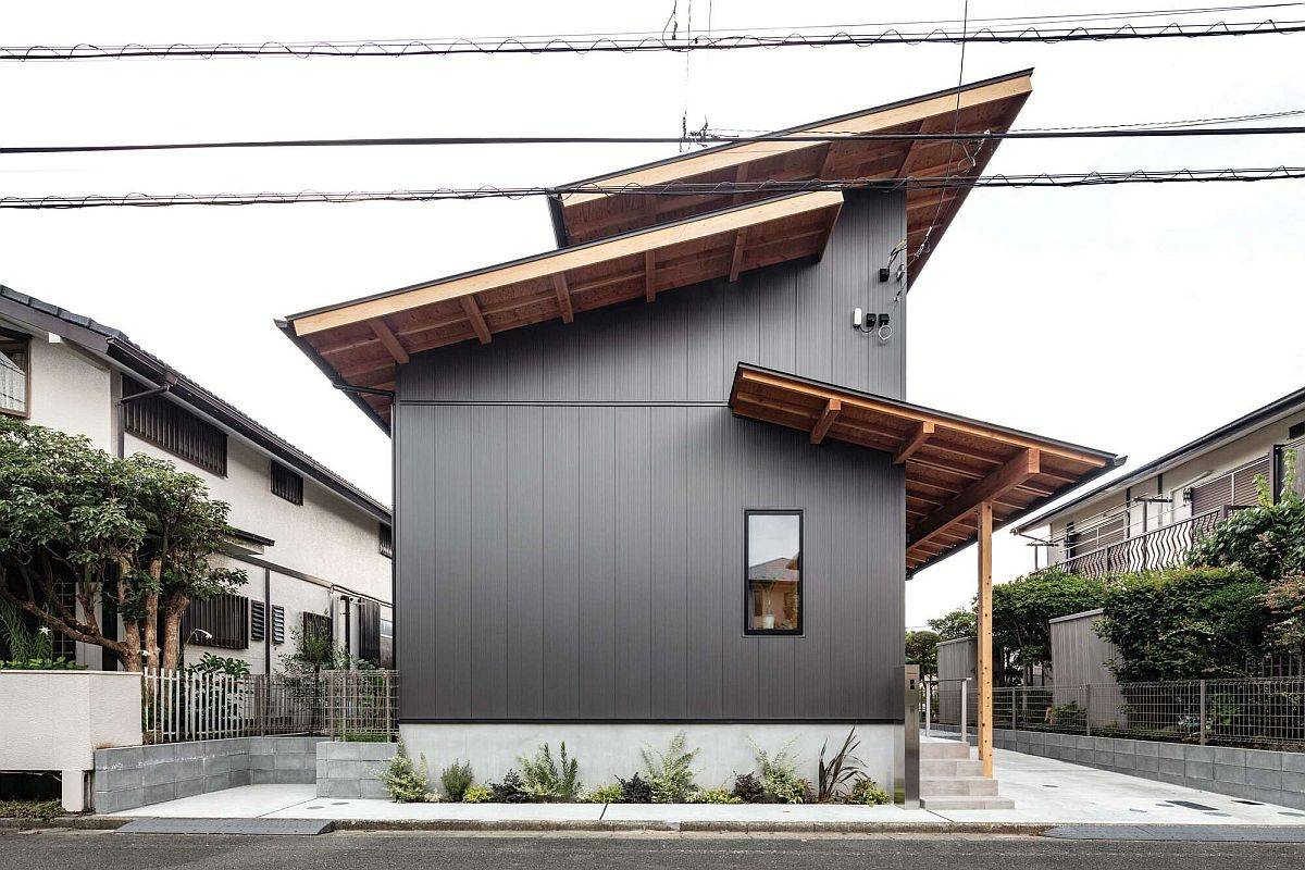 Smaller Roof Sections and Custom Dark Exterior Set this Japanese Home Apart