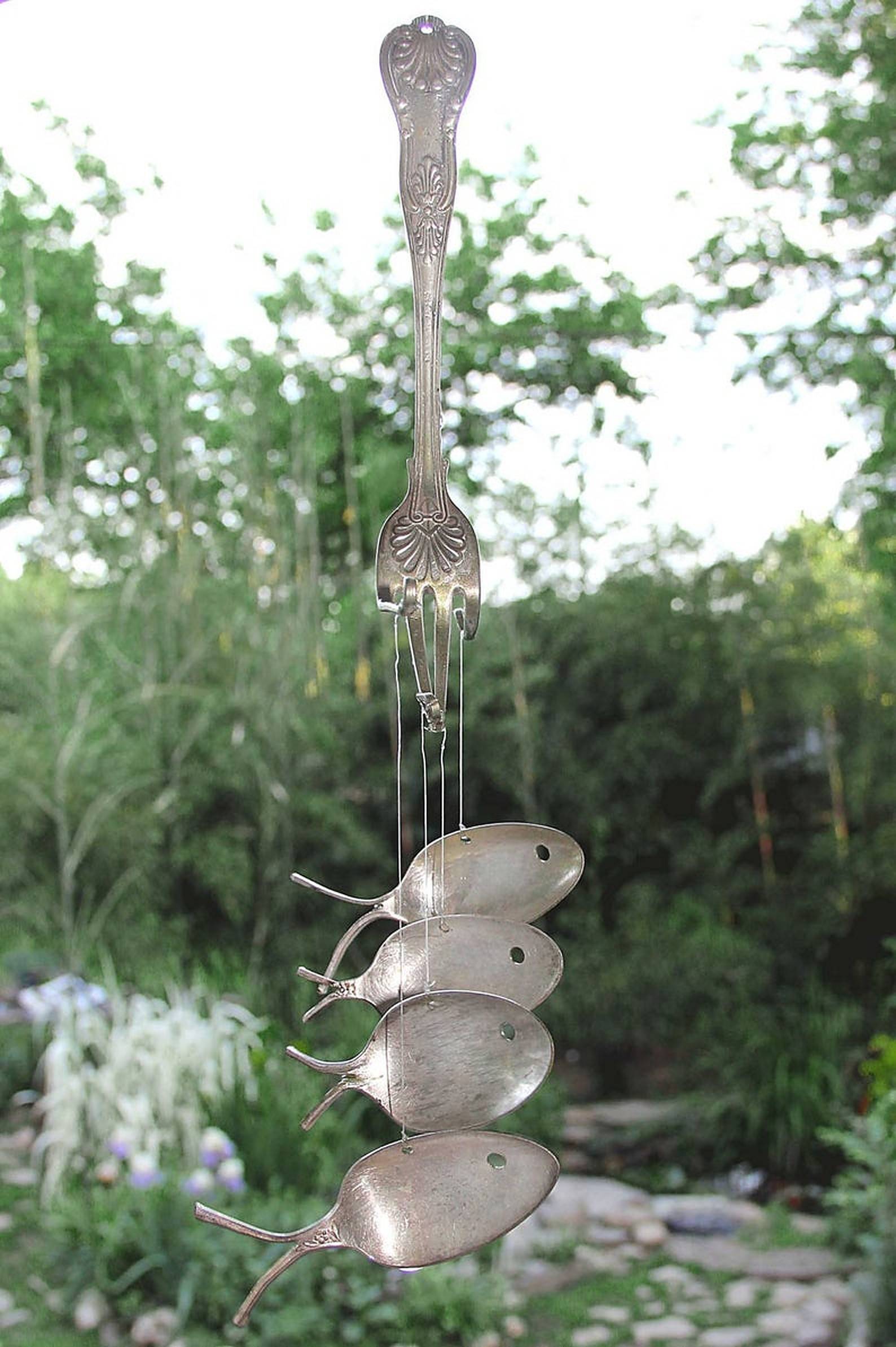 Wind chime from old fork and spoons shaped as fish