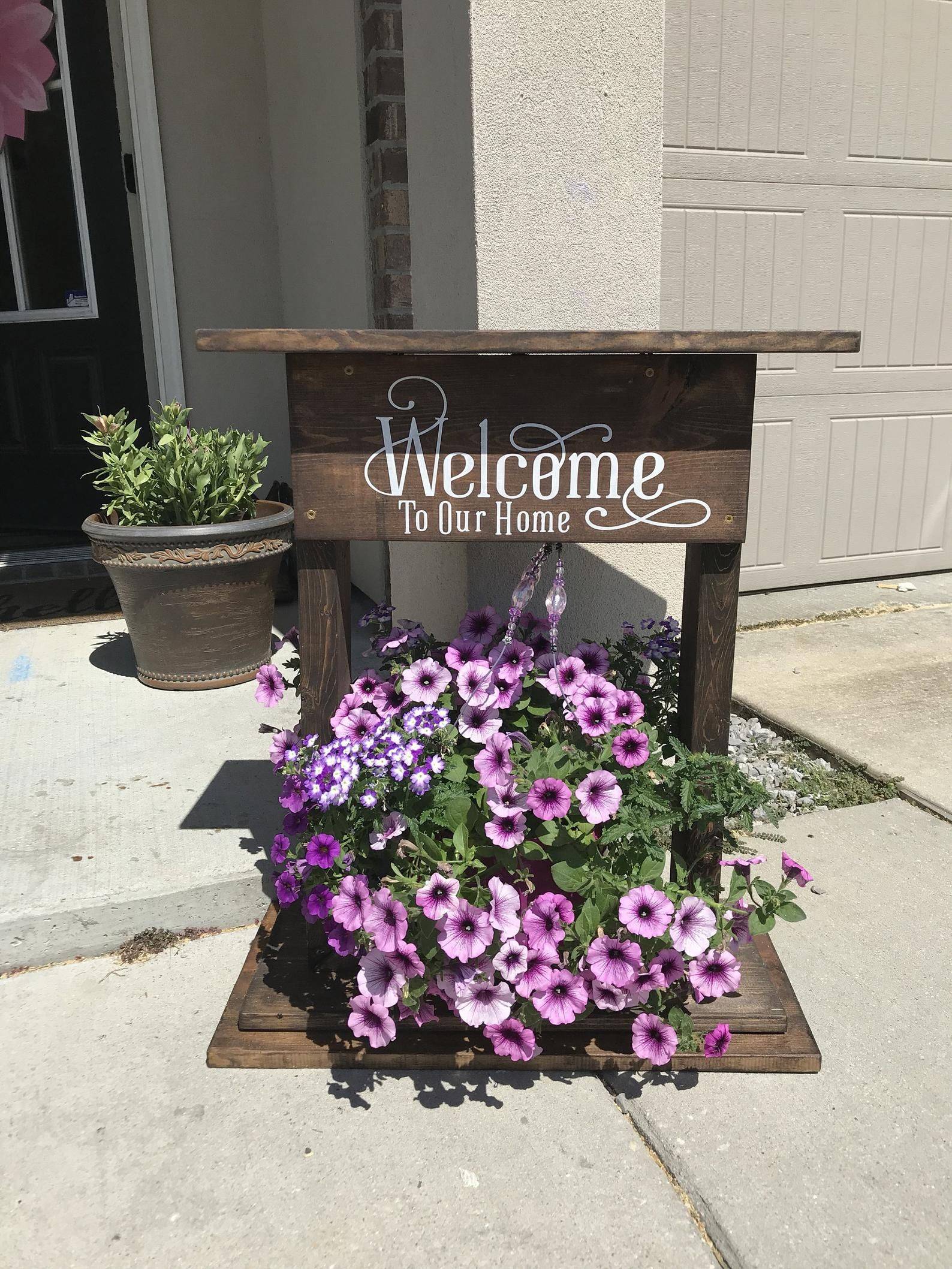 Wooden Welcome Sign and Planter