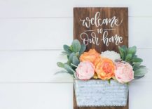 Wooden Welcome Sign with Planter