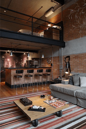 Matte Black Railings and Exposed Brick