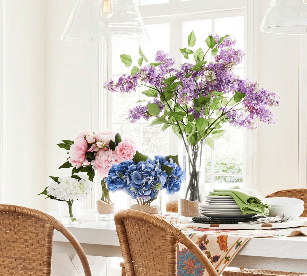 Flowers in a Clear Vase on Kitchen Table