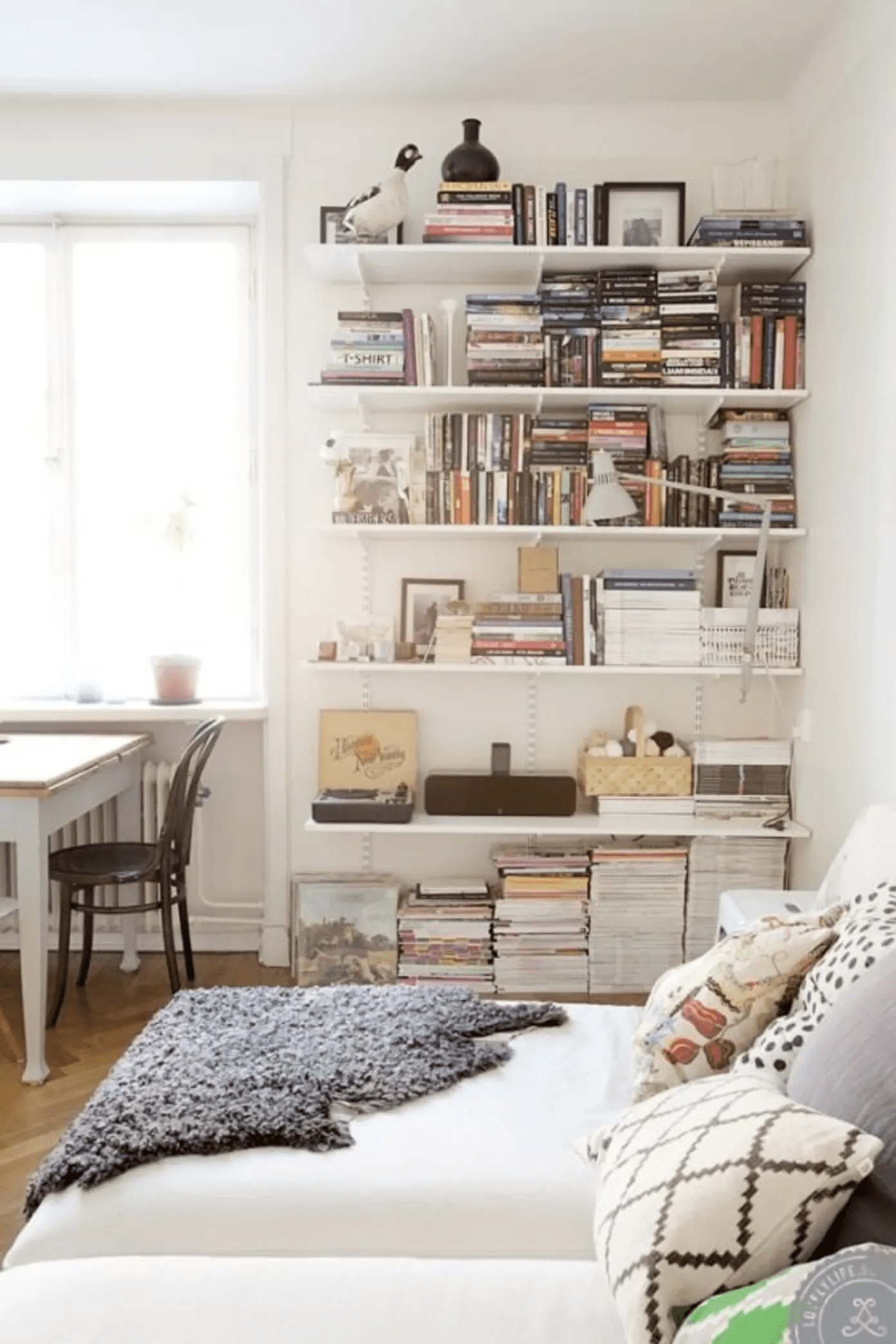 Open Bookshelves in Bedroom