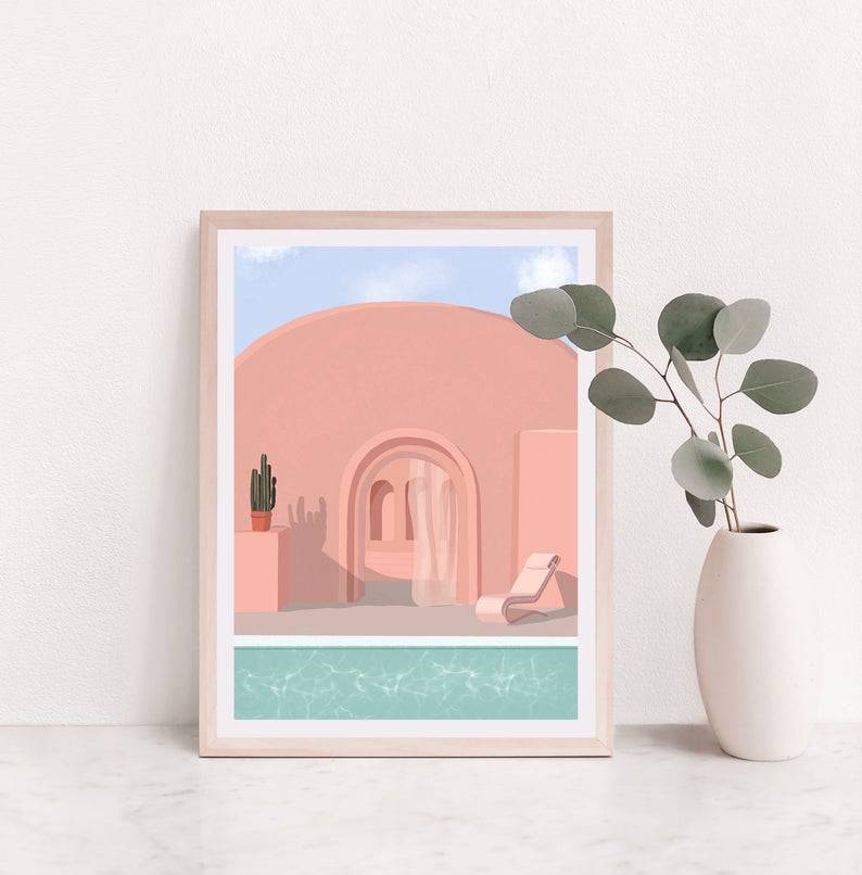 Light Blue and Pink Art Deco Print