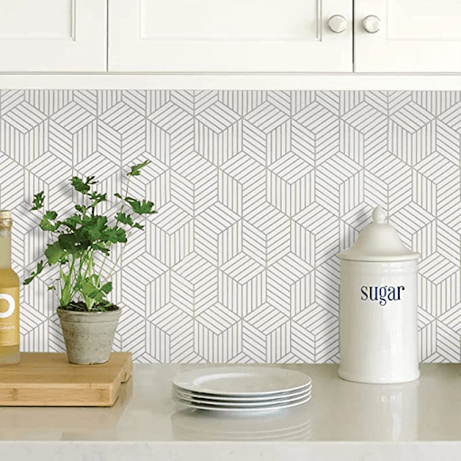 White and Silver Contact Paper Backsplash