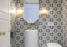 Bathroom with black and white wall tiles