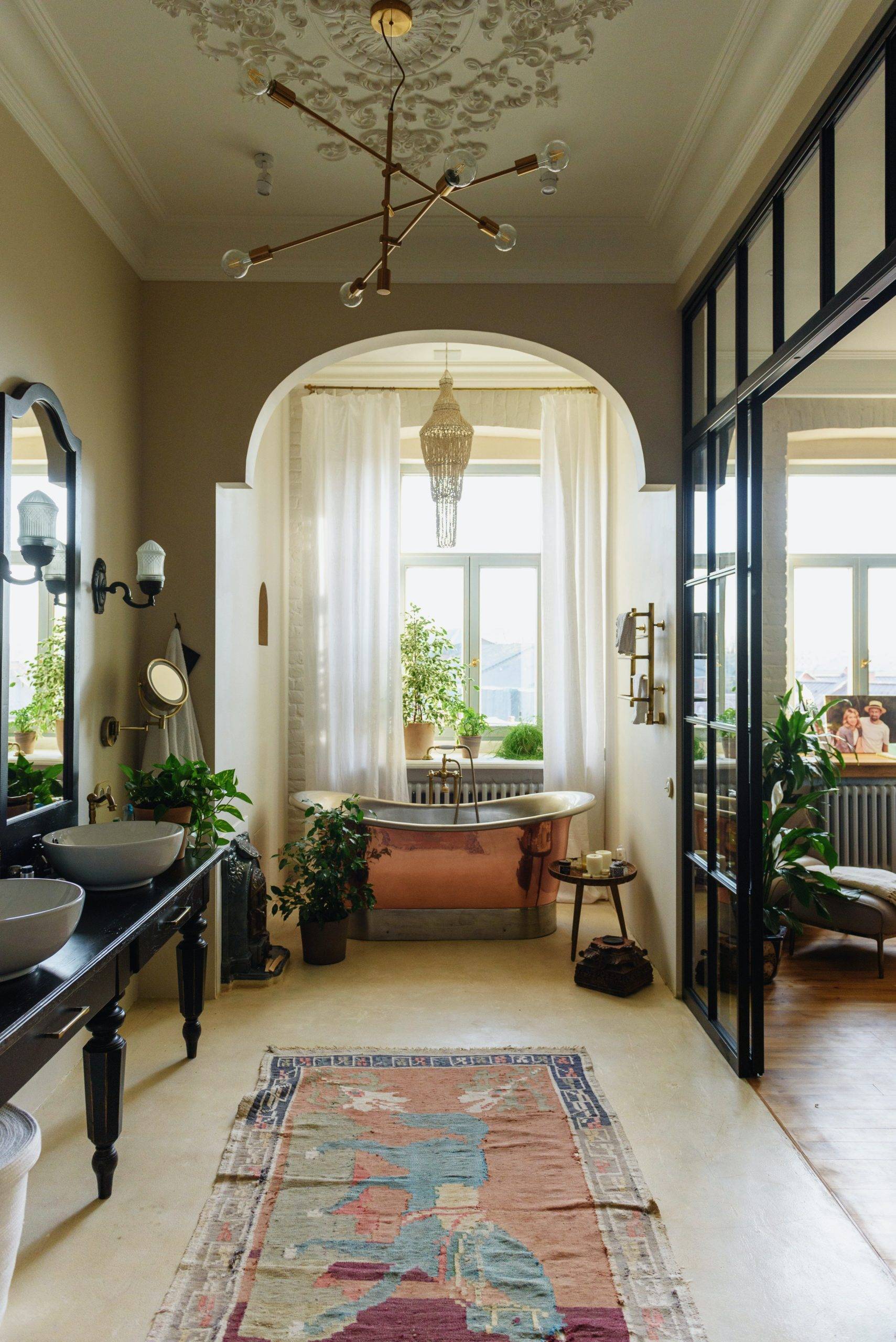 Bathroom with brass tub