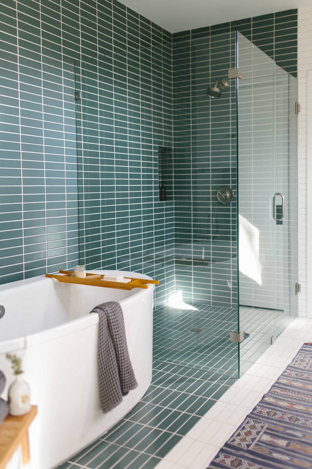 Bathroom with green and white and tub