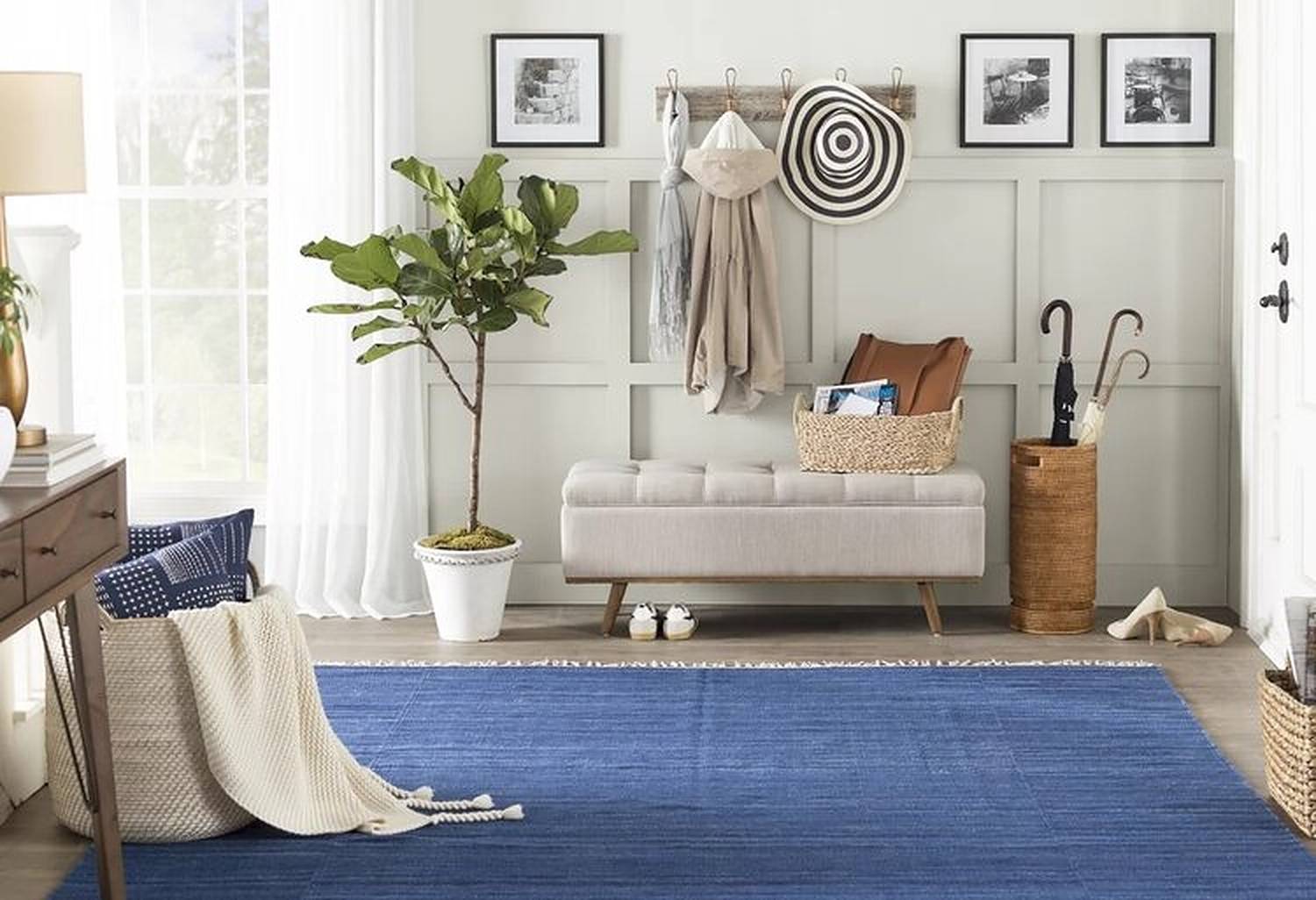 Blue rug on the floor
