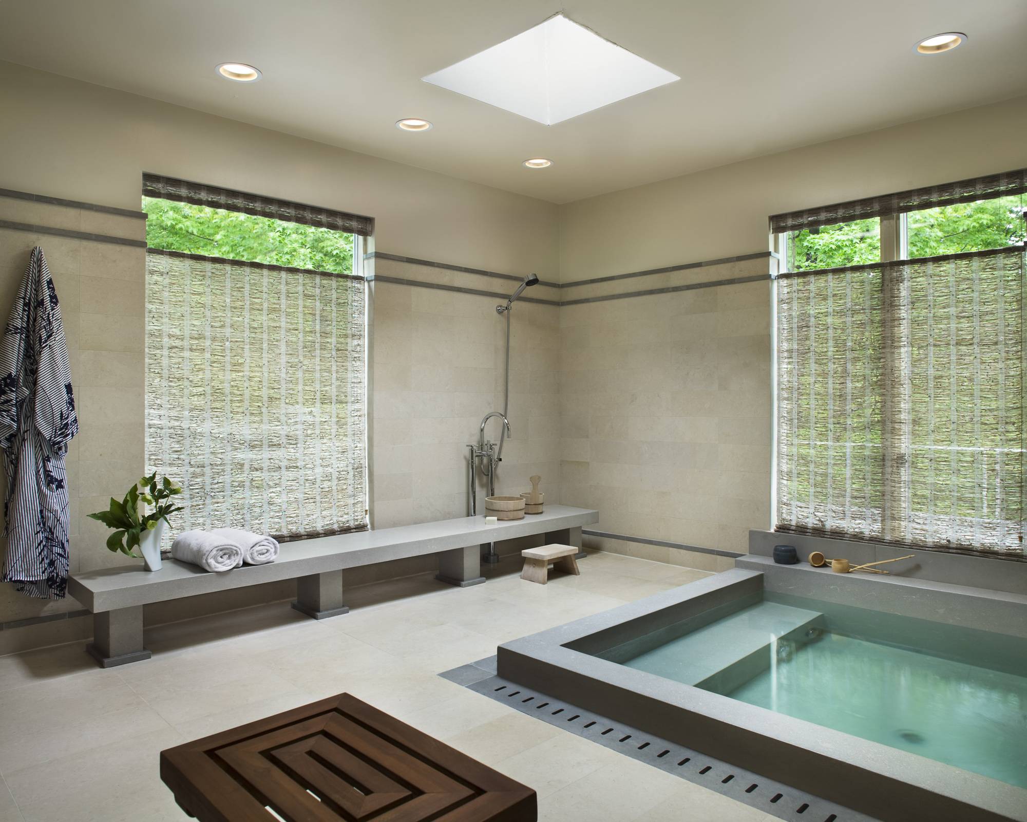 Concrete Sunken Bathtub with Pivot Window