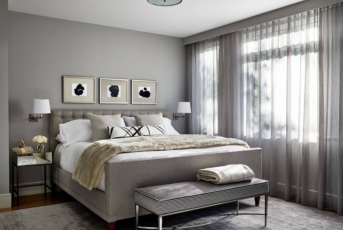 Delightful contemporary bedroom in gray proves that the color is anything but boring