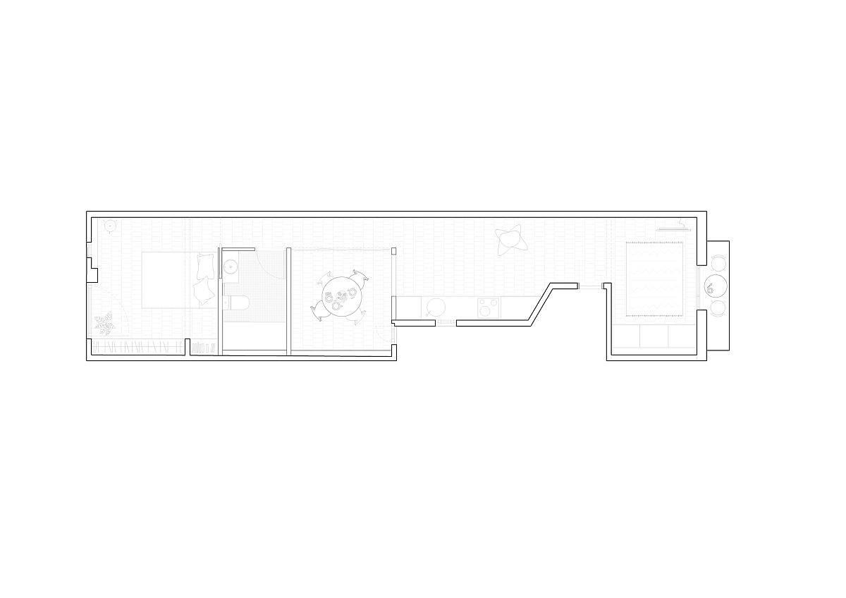 Design plan of renovated Pujades 141 Apartment in Barcelona by Aramé Studio