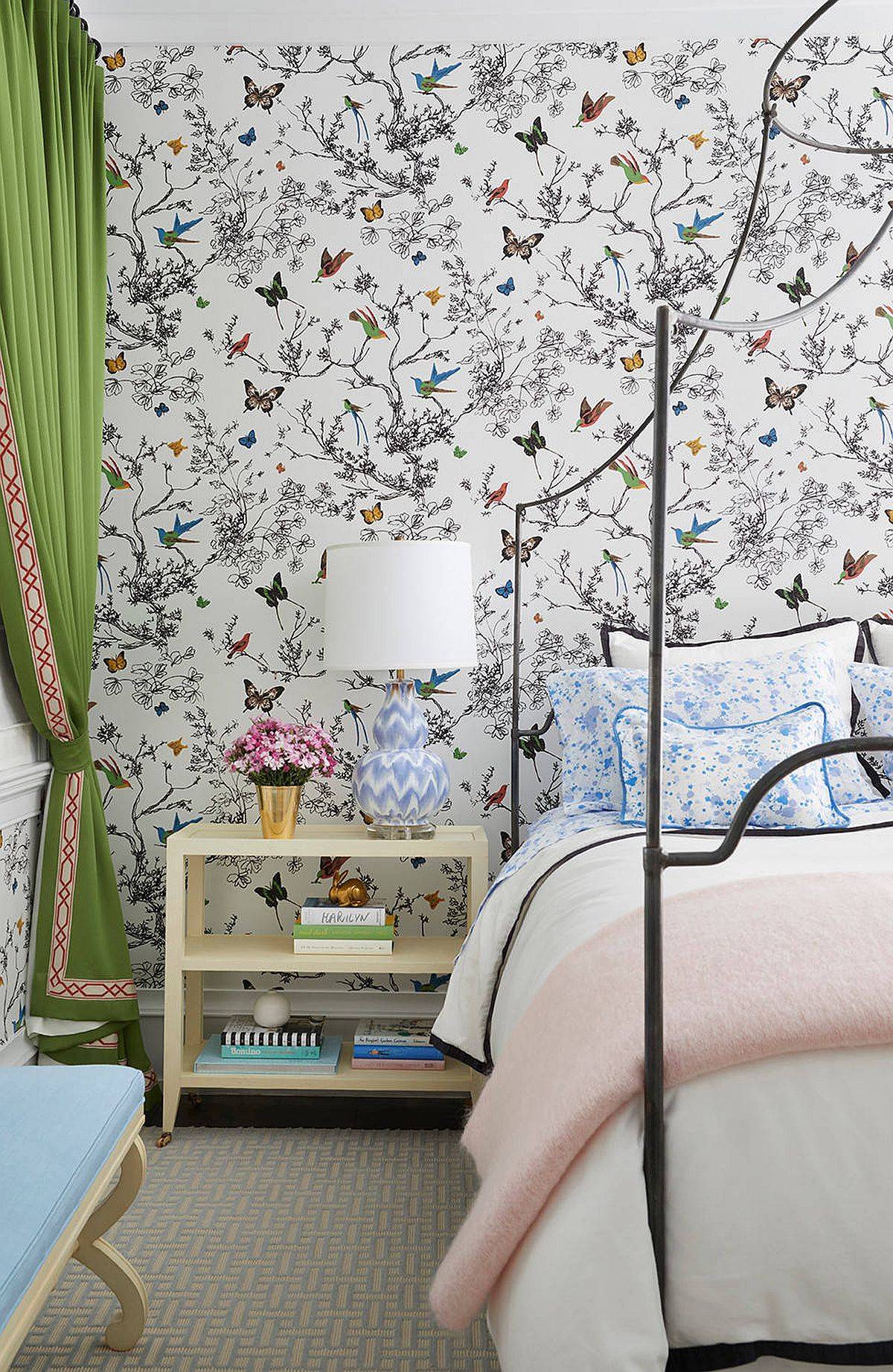 Gorgeous Birds and Butterflies wallpaper is absolutely perfect for the contemporary bedroom with a fresh, summer vibe