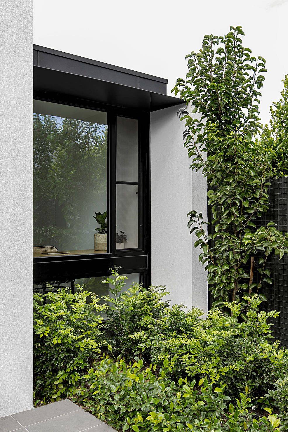 Greenery outside the house becomes a part of teh work area thanks to large glass walls