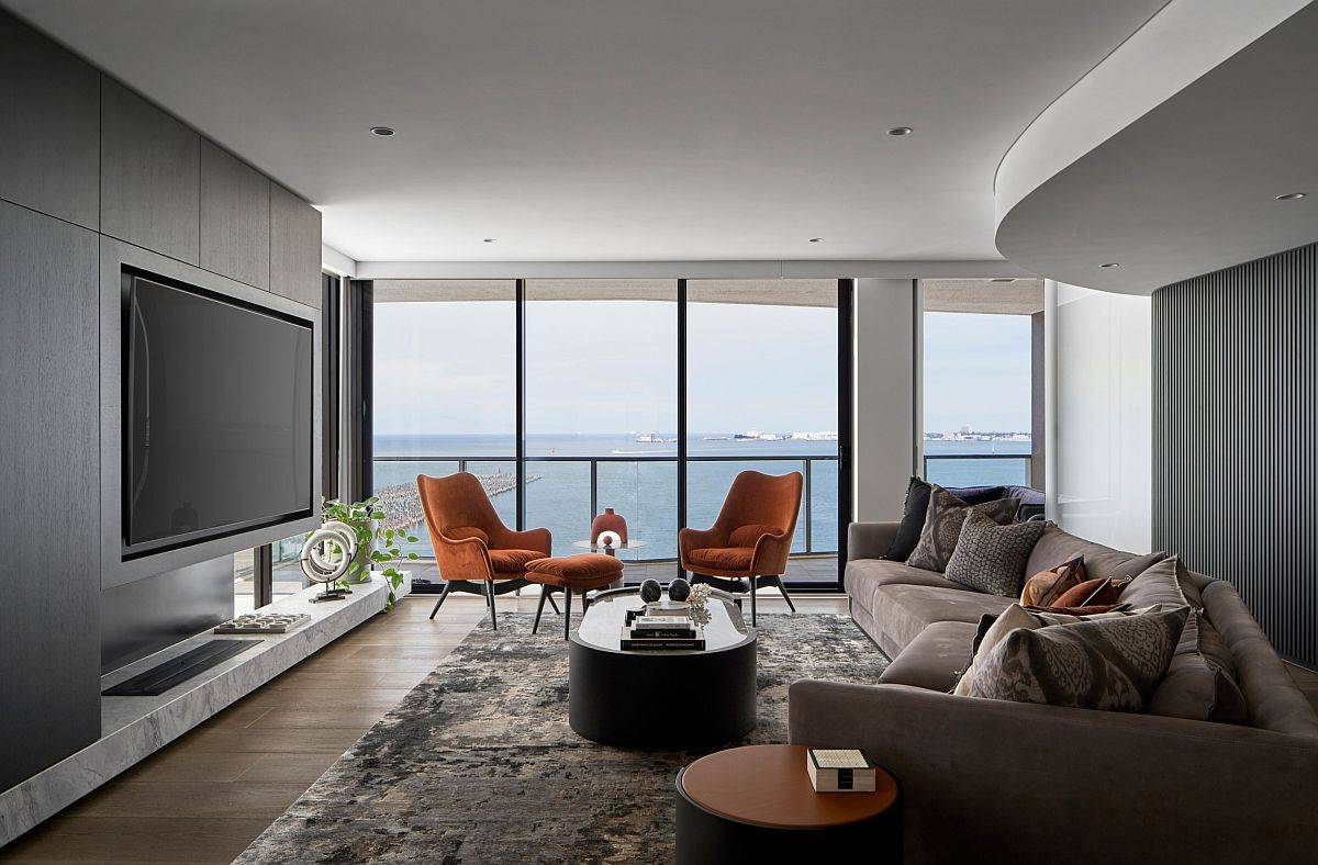 It is the views that steal the spotlight in this luxurious contemporary family room